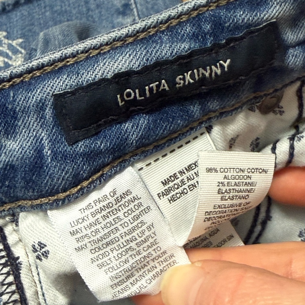 Lucky Brand Blue Lolita Skinny Floral Embroidered Denim 00/24 Ankle Jeans - Picture 9 of 11